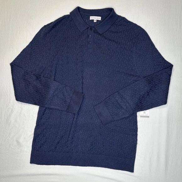 Geoffrey Beene Textured Navy Polo Shirt - Picture 1 of 6